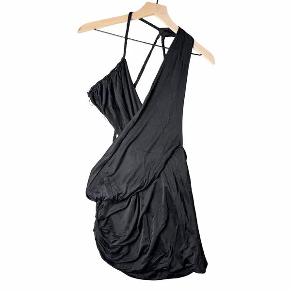Retrofête Wrap Mini Dress Braided Straps Black Women's size S - Image 3