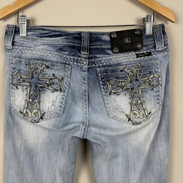 Miss Me‎ Boot Jeans 30 Blue Denim Y2K Cross Bling Studded Pockets Stretch Denim - Image 6