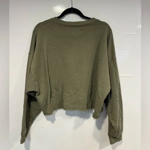 Olive‎ Green Women's Cropped Henley Top - Image 4
