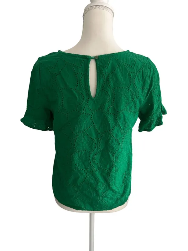 SKIES ARE BLUE Leaf Print Green Short Sleeve Top Size Small - Image 3