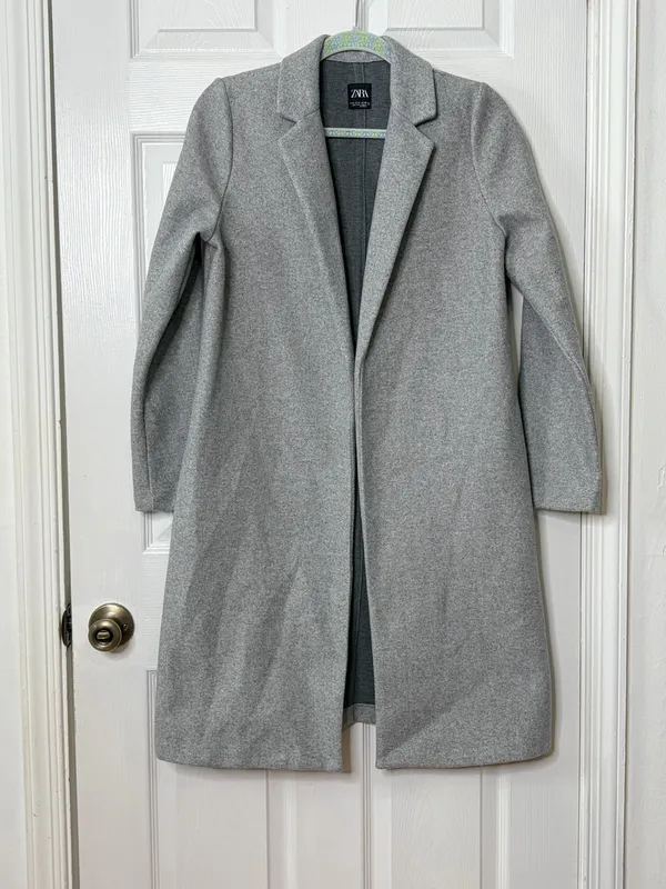 ZARA Gray Long Coat Duster Overcoat Minimalist Quiet Luxury Office Timeless Sz M - Image 2