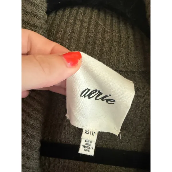 Aerie Olive Green‎ Quarter Zip Ribbed Knit Oversized Sweater Mock Neck XS - Image 2