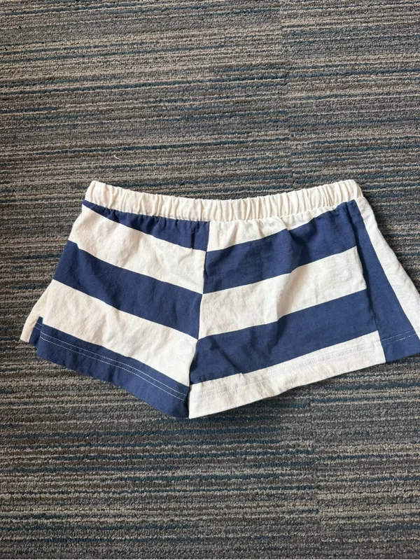 Free-EST by Free People XS Navy Cream Striped 100% Cotton Shorts - Image 3
