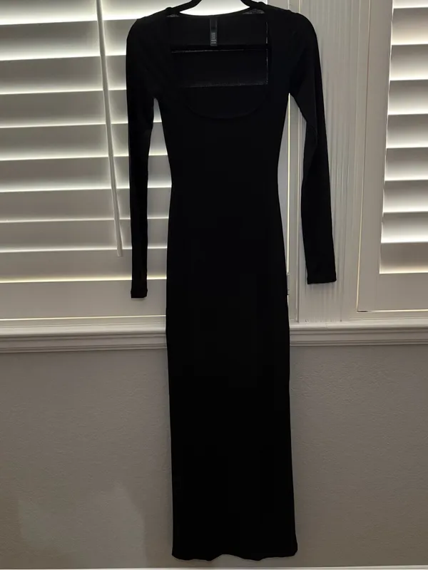 SKIMS Soft Lounge Ribbed Stretch-Modal Maxi Dress Onyx Black Size Small - Image 4