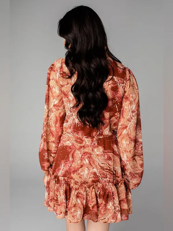 NWT Buddy Love Grace Maple Sugar Ruffle Long Sleeve Mini Dress Size Small - Image 3
