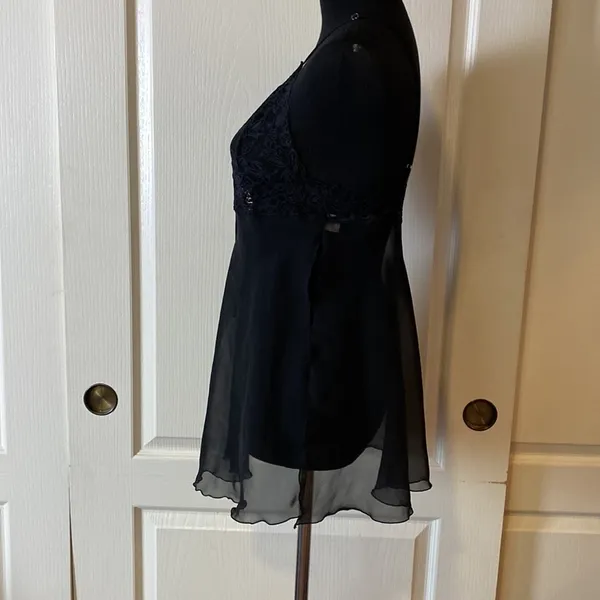 Vtg Fredericks Of Hollywood Black Sheer Lingerie Chemise Slip Dress - Image 3