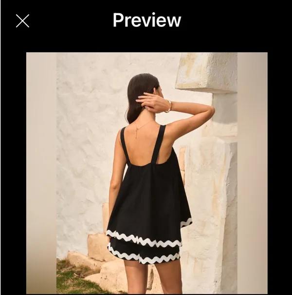 Black and White Ric Rac Cotton & Linen Wavy Trim Top With Shorts Set XS New - Image 2