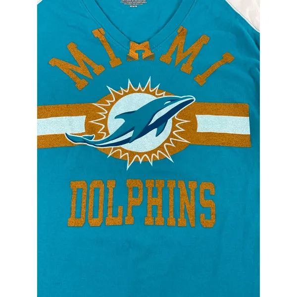 NFL Team Apparel Womens Turquoise Miami Dolphins V‑Neck Short Sleeve Tee Size M - Image 4