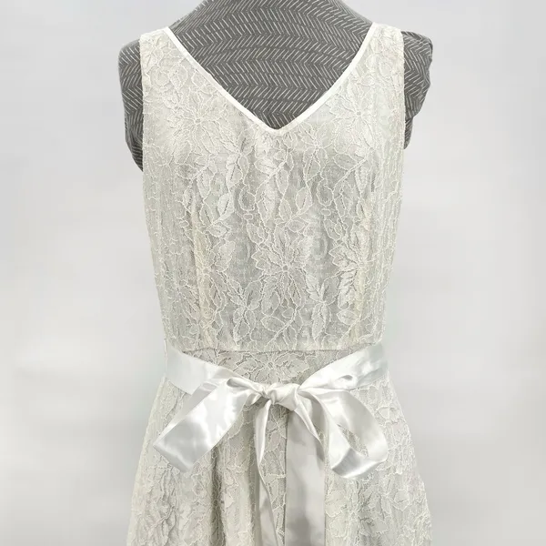 Tahari White Lace Satin Bow Dress Sleeveless V Ivory Wedding Eloping ASL Size 8 - Image 4