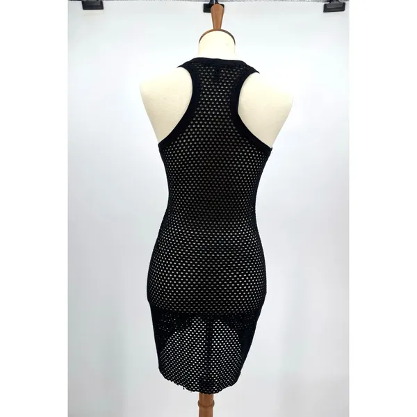 BCBGMaxAzria Etania Mesh Tank Dress Black Raw Hem Mini Bodycon Cover up Beachy S - Image 2