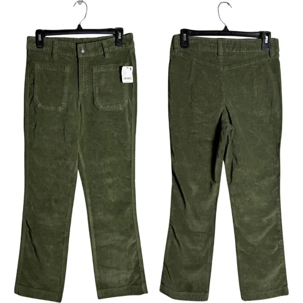 Free People High Time Velvet Kick Flare Pants Women's 6 Chive Green Festival NWT - Image 4