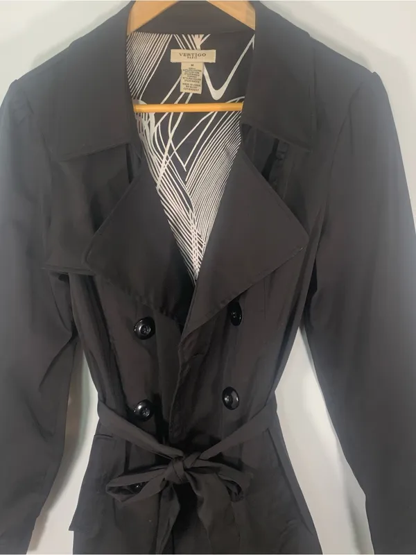Vertigo Paris Black Double-Breasted Tie-Waist Trench Coat Ladies Sz Medium - Image 6
