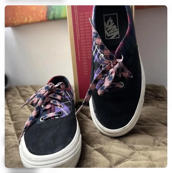 Vans Authentic 44 DX Anaheim Factory Plaid Black Purple Blue Men's 5.5 Womens 7 - Image 2