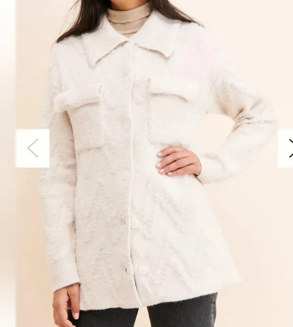 Anthropologie Flat White Knit Button-front Sweater Coat Jacket W1167 Sz M - Image 2
