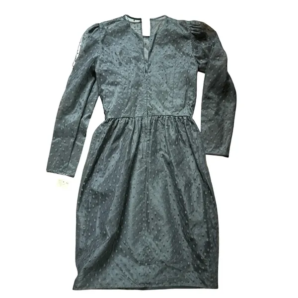Nuit Midi Dress Womens S Black Swiss Dot Sequin Embroidered VTG Cocktail Goth - Image 4