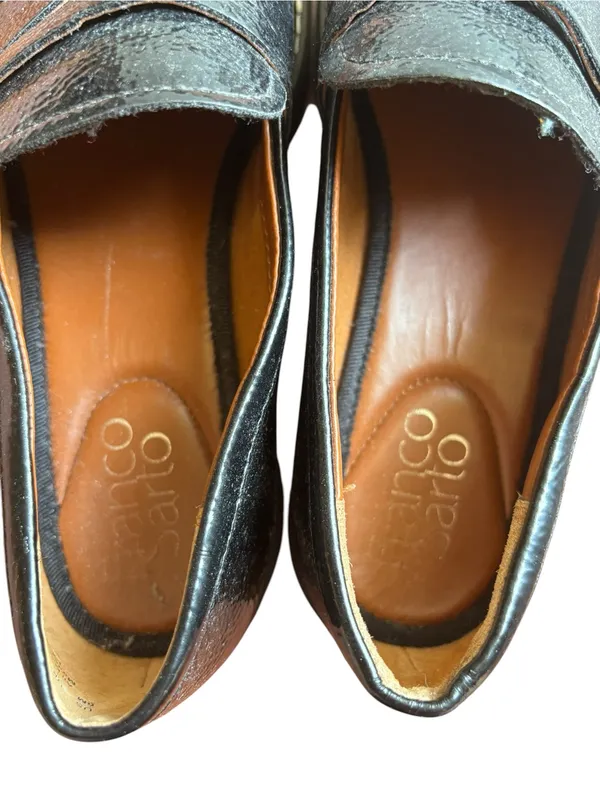 Franco Sarto Black Patent Leather Lug Sole Penny Loafers Size 6 Preppy Chic - Image 8