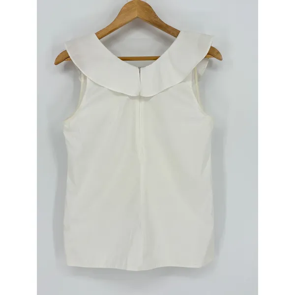 J.Crew Ruffle V-Neck Top Women Size‎ 2 White Sleeveless Cotton Blend Feminine - Image 5