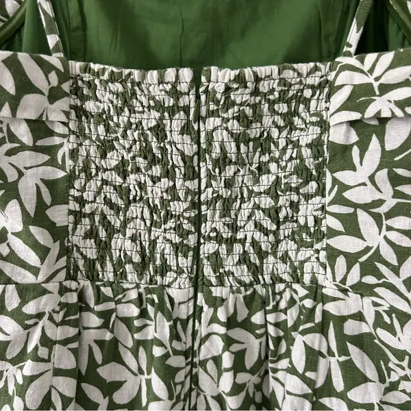 Abercrombie & Fitch Green White Linen Leaf Print Convertible Mini Dress L - Image 5