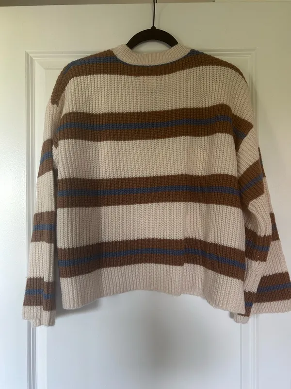 saltwater LUXE Cream Sweater with Brown and Blue Stripes - Image 4