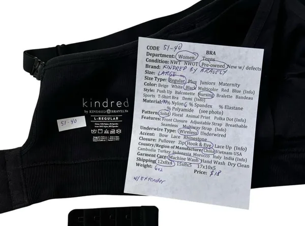 Kindred Bravely Black Nursing Bra w/ Extender Women Size Large | 51-40 - Image 7