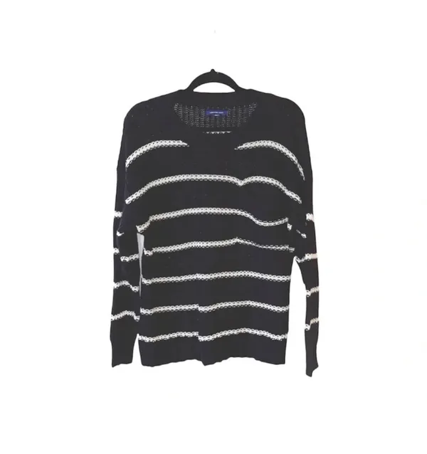 American Eagle Oversized Striped Sweater Black White Crew Neck - Image 2