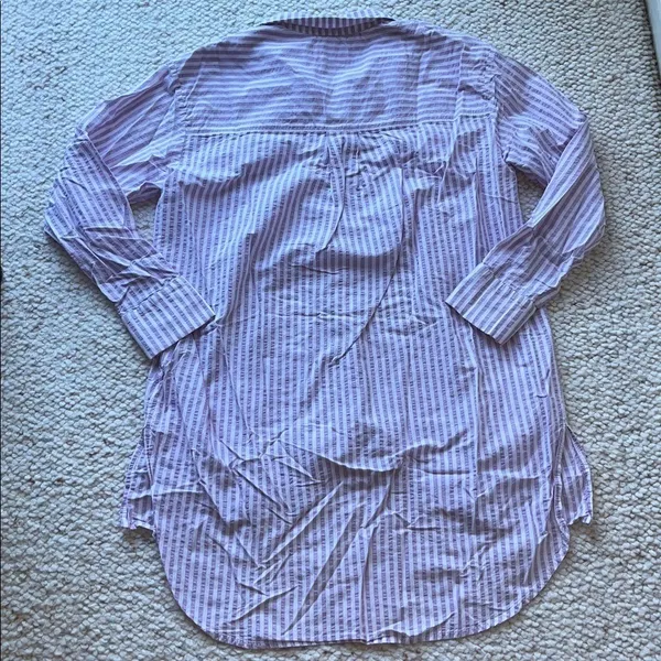 Anthropologie Oversized Button Up Tunic Blouse‎ Lavender Purple Stripe Medium - Image 6