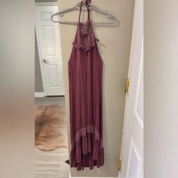 $89 NWOT POL Boho Chic Halter Hi/low Midi Dress – Deep Plum S - Image 3