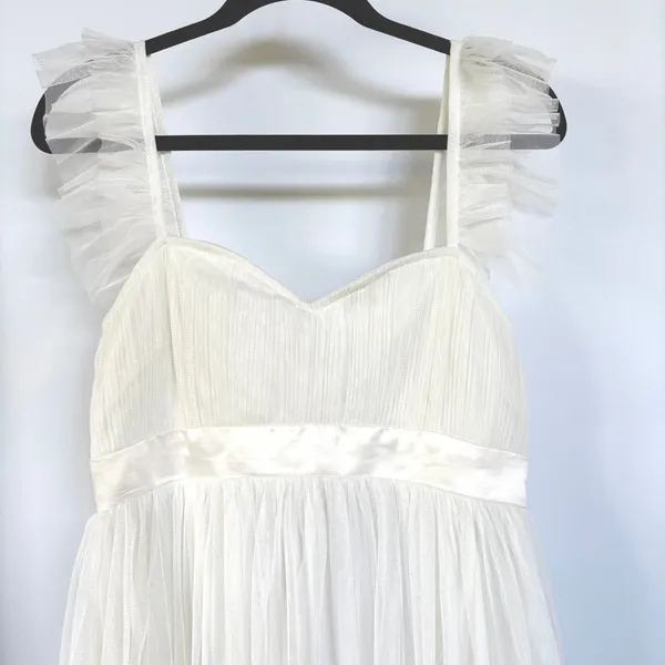 Anaya Maternity Maxi Dress Cream Babydoll Tulle Gauzy Summer Ethereal Size 4 - Image 4