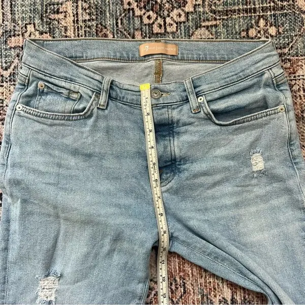 7 For All Mankind Josefina Skinny Boyfriend Distressed Jeans Light Wash Size 29 - Image 6