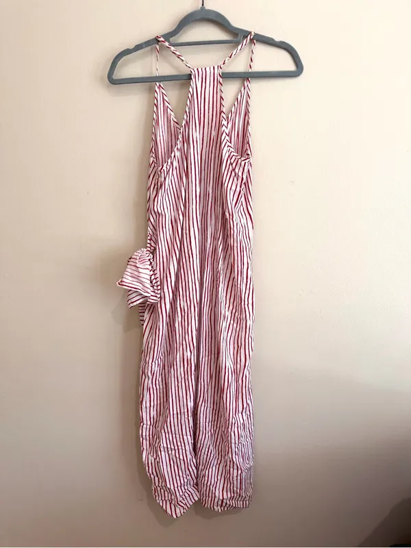 Paulina Katarina Red Striped Wrap Midi Summer Dress Size Large - Image 8