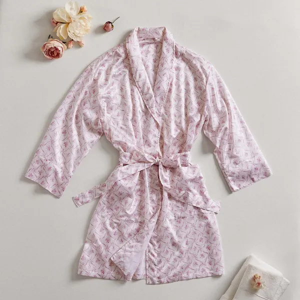 LoveShackFancy Floral Trellis Silky Robe Pink Sash Belt Pockets Small Medium NEW - Image 2