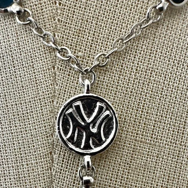 New York Yankees MLBP Necklace with Blue Crystal Drop - Image 5