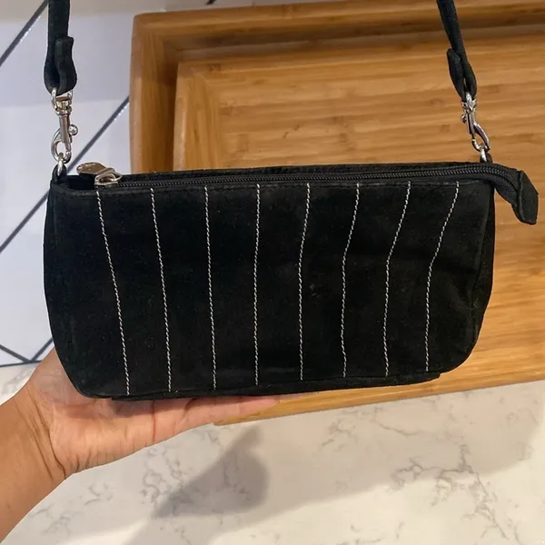 Wilsons leather Y2K 90s vintage suede pin striped black shoulder mini baguette - Image 8
