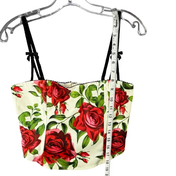 Jaded London Scarlett Satin Corset Top Womens 4 Ivory Red Rose Floral Coquette - Image 10