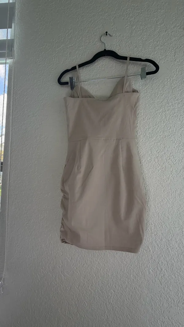 NWT PrettyLittleThing Stone Stretch Woven Pleated Tie Bust Bodycon Dress - Size US 2 - Image 9