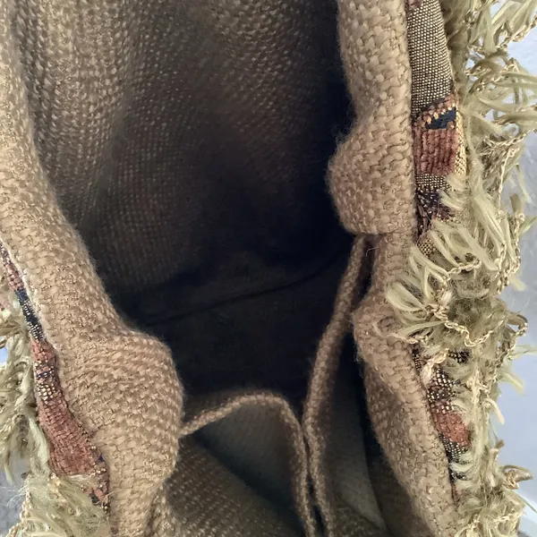 Vintage Handmade Tapestry Unique Patchwork Fringe‎ Artsy Goblincore Shoulder Bag - Image 6