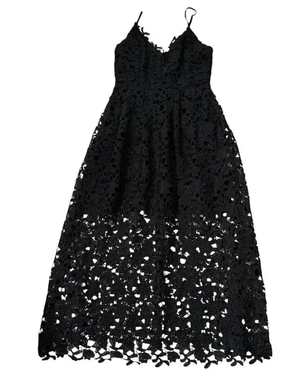 ASTR The Label Black Lined Embroidered A-Line Midi Dress Women Sz Small | 45-15 - Image 4