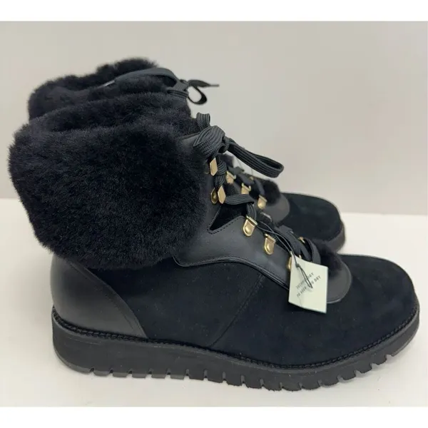 Cole Haan Winter Fur Boots Size 7.5B Womens Waterproof‎ Black Lugged Sole - Image 5