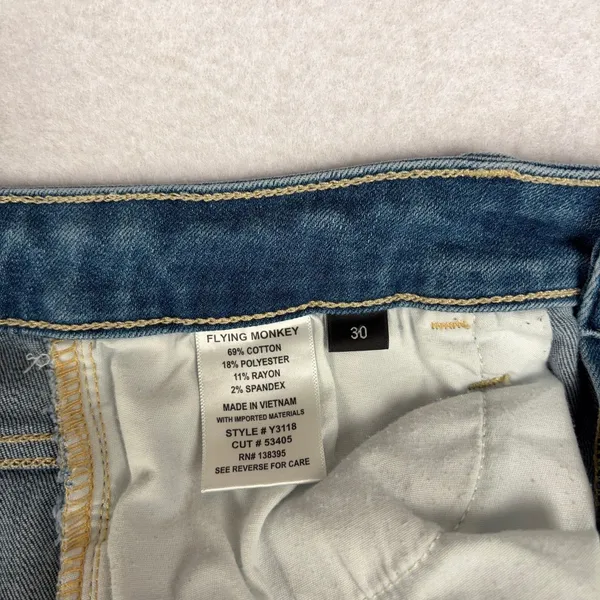Flying Monkey Distressed Straight Leg Jeans Women's 30 High Rise Raw Hem euc - Image 9