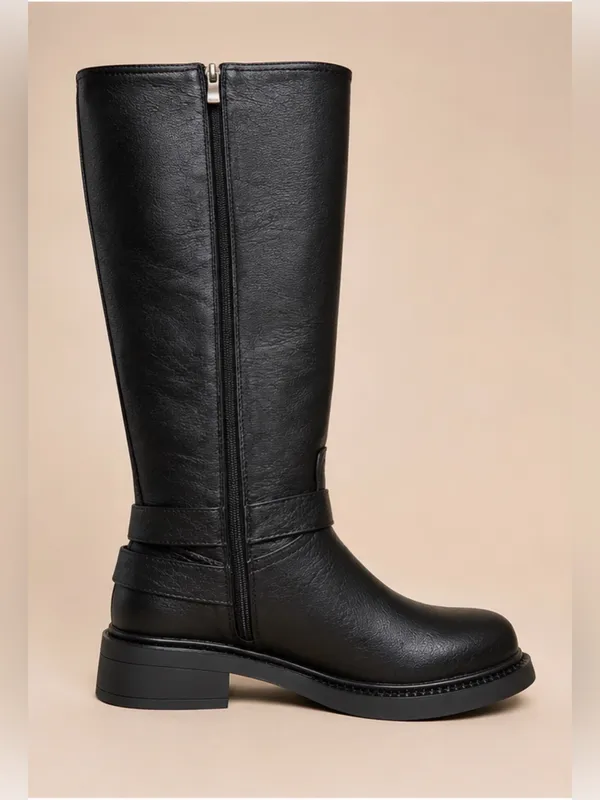 Billini Kaylen Riding Boots in Black, an edgy, knee-high moto/biker boot size 9 - Image 3