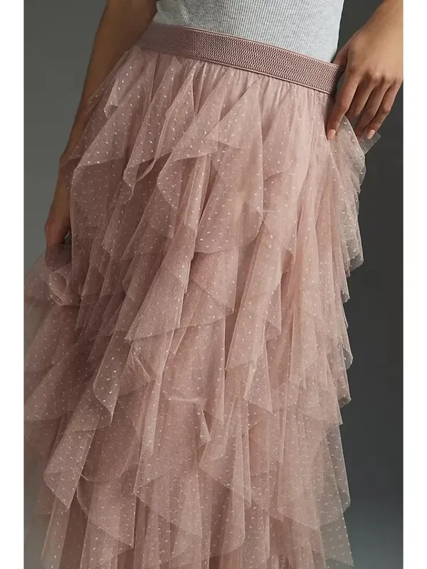 NWT by Anthropologie Evelyn Chéri Cheri in Rose Ruffled Tulle Midi Skirt L - Image 2