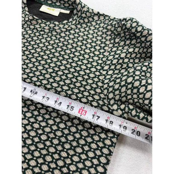 Maeve by Anthropologie Green Geometric Knit Puff Sleeve Mock Neck Top Medium - Image 6