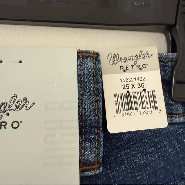 Wrangler Retro High Rise Wide Leg Flare Jeans Front Patch Pockets Size 25x36 NWT - Image 6