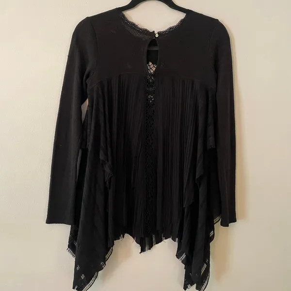 Free People Black Lace Boho Sheer Whimsygoth Blouse Feminine Women's size XS - Image 5