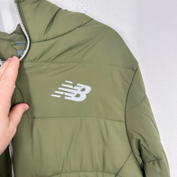 New Balance Women Puffer Jacket Forest Green Hooded Water Wind‎ Resistant XL - Image 5