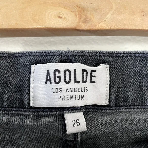 Agolde Jeans Womens 26 Washed Black High Rise Stretch Stretchy Button Fly - Image 3