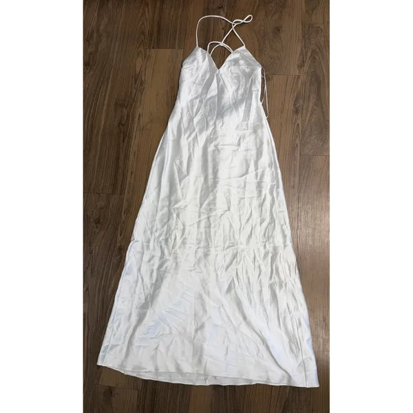 Zara White Satin Maxi Dress Luxury Slip Strappy Ethereal Bride Bachelorette - Image 4