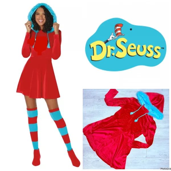 Dr Seuss thing 1 thing 2 red hooded dress blue faux fur large Halloween costume - Image 2