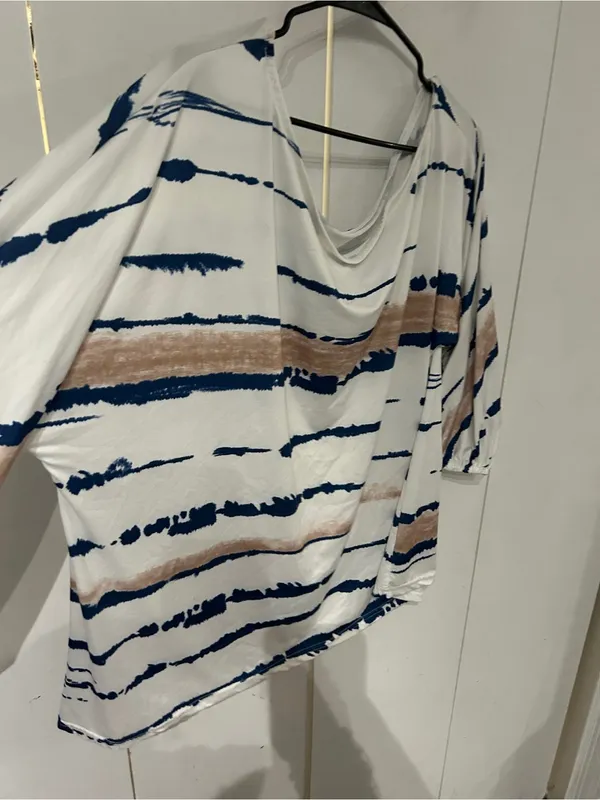 White Tie-Dye Stripe Set with Navy & Tan size 2X - Image 8