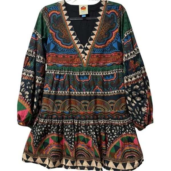 FARM Rio Safari Tiger Printed V-Neck Tunic /‎ Flowy Mini Dress Size Small - Image 6